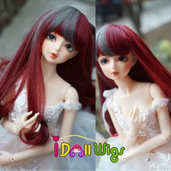 1/3 1/4 1/6 нов стил Bjd SD кукла перука висока температура тел дългата мода сребърен и червен смесени къдрава коса BJD Super Dollfile перука 5142