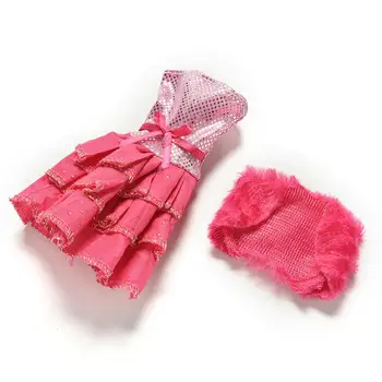 2 бр./компл. кукла дрехи, Костюми на розов цвят пайети бал е нараснал рокля с шал костюми за кукли 11702