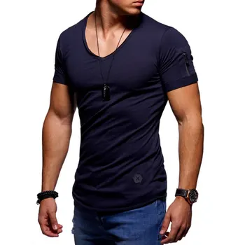 2019 нов мъжки V яка тениска фитнес Bodybulding тениски High Street лятото с къс ръкав с цип тениски, блузи, плюс размер 5XL 94008