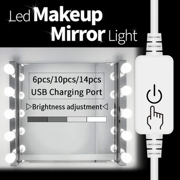 2019 огледало за грим лампа USB LED 6 10 14 крушки комплект за тоалетна масичка Stepless Dimmable Hollywood Vanity Mirror Светлина 12W 16W 20W 179