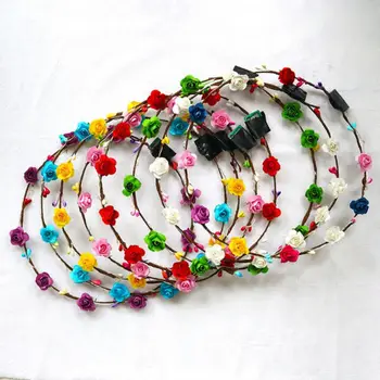 2020 жени светещ превръзка на главата LED Light Flower Hair Crown цветен венец на Сватба парти Hair Band Home Festival Party Supplies 2234
