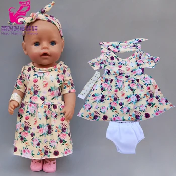 43 см, 40 см baby doll blue flower dress handbands ръчен гащи 18 инча американското поколение момиче кукла рокля четири в един комплект 14050