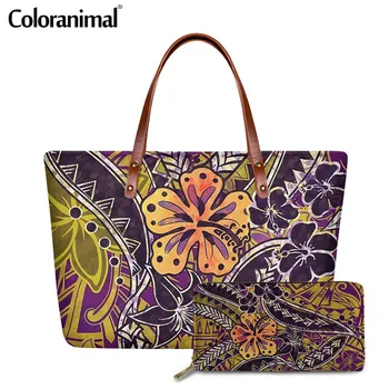Coloranimal хавайски стил 2 бр./компл. Crossbody чанта и портфейл tribal цвете печатни жени Пазарска чанта изкуствена кожа женствена чанта 563