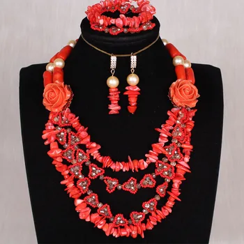 Dudo Nature African Coral Beads Jewelry Set With Crystal Мъниста Цветя За Нигерийски Сватбена Колиета Комплект 2020 Fashion Jewellery 1581