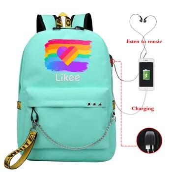Hot Likee Backpack USB Charging LIKEE Video App лаптоп раница училищни чанти за момичета, юноши 2020 руски стилове светкавица Mochila 26205