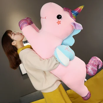 New Hot 2020 New Soft Huggable Стара Rainbow Kawaii Unicorn плюшен играчка гигантска мека кукла Fly Horse за деца момичета подарък