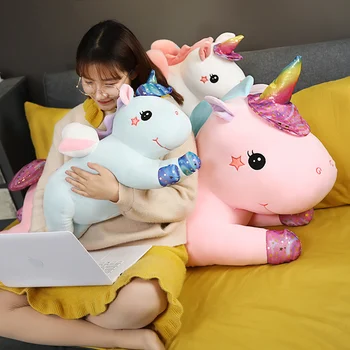 New Hot 2020 New Soft Huggable Стара Rainbow Kawaii Unicorn плюшен играчка гигантска мека кукла Fly Horse за деца момичета подарък