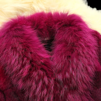 Rf0175 дамско палто от естествена кожа заек с яка от естествена кожа на миеща мечка натурална палто, плюс размер 571