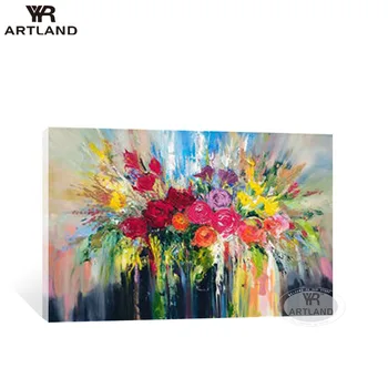 YYR-ARTLAND сватбени декорации-голям е размерът на цветя, ръчно рисувани абстрактна живопис с маслени бои и стенни пана за дома интериор за хол