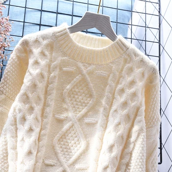 Бял пуловер жени свободни Пролет 2021 нов мързелив стил пуловер сгъсти плетене топ 4269