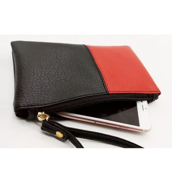 дамска чанта, моден дизайнер изкуствена кожа черен и червен пликове портфейл луксозен женски портфейл дами качество клатчи специална цена 2847