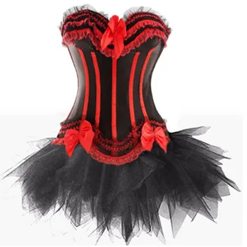 Жените Бурлеска танцьорка облечи вещица Хелоуин Секси Underbust бюстие корсет, мини-пола готик рокля корсет с пола 7945