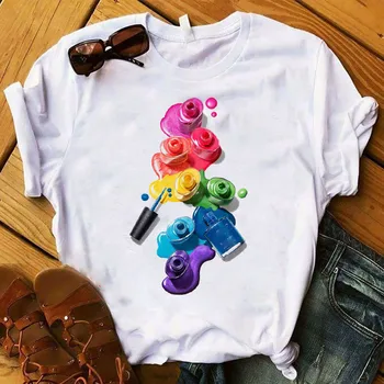 Женска тениска 3D Rainbow Nail polish print tee shirt femme vintage t shirt дамски дрехи Harajuku Summer Female Top Tee 96026