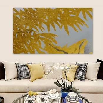 Златна фолио перо картина абстрактен платно маслена живопис изкуство горещи продажба на ръчно рисувани стенни гоблени художествена панел комплект 2080