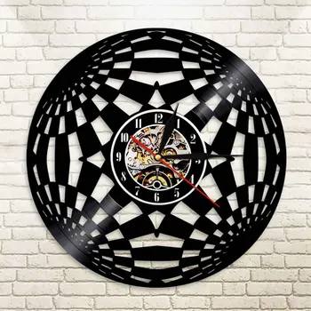 Калейдоскоп кръг стенни часовници фрактал кошмарен Vinyl LP плоча Global Wall Art Старинни часовници хол стенен декор часовници 84