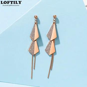Корейски стил на големи геометрични обеци от неръждаема стомана виси медальон обици за жени, момичета бижута подарък партия 776