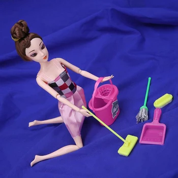 Кукла малка кукла къща с четка за почистване на детски играчки американски Babie аксесоари за мебели, въже, метла, кофа за боклук подаръци за бебето Q15 9200