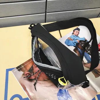 Мода прозрачен PVC прозрачен поясная чанта скута чанти за мъже, унисекс хип-хоп пътуване телефон колан чанта гърдите чанта дами 30748