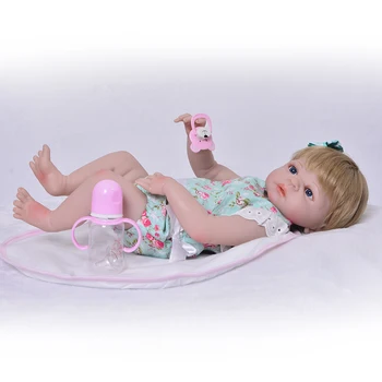 Нова сладко момиче baby reborn силиконови кукли, реалистични кукли reborn детски играчки красива руса коса кукли 55 см за деца на почивка 2624
