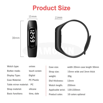 Нови led цифров часовник водоустойчив Спортен каишка сензорен Силиконов часовник на екрана гривна аксесоари за часовници 24196