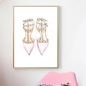 Платно HD печатни плакат домашен карикатура розови обувки красив декор, картини на стенно изкуство картина за хола модулна не подставлена