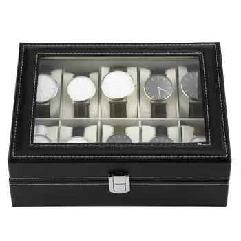 Правоъгълник 10 мрежи ПУ Watch Box кожен органайзер за съхранение на бижута, часовници дисплей притежателя ковчег луксозни подаръци HOT SLAE 4105