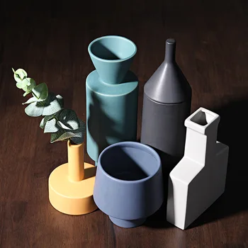 Скандинавски стил с Модерна лекота Моранди цвят керамични геометрична ваза за цветя творчески занаяти меки украшения за дома интериор LC 635