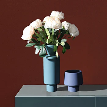 Скандинавски стил с Модерна лекота Моранди цвят керамични геометрична ваза за цветя творчески занаяти меки украшения за дома интериор LC