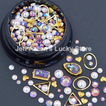 Смесен стил метал 3d маникюр декорация кристали и перли рамка блясък на ноктите аксесоари diy комплект #4 4441