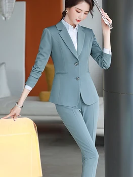 2020 нов елегантен женски официално брючный костюм офис Дама униформи дизайн Женски бизнес блейзър яке и панталон работно облекло комплект от 2 части 6112