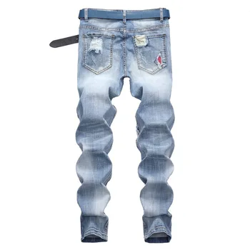 2020 нови зимни мъжки дънки с кръпки Сплайсированные скъсани дънкови мъжете прави тънък пластир просяци дырчатые дълги панталони 1673