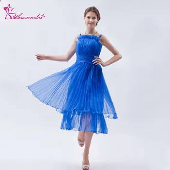 Alexzendra Royal Blue Tulle Simple Tea Length Prom Dresses Customize Специални Вечерни Рокли 3402