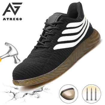 AtreGo открит мъжки дишаща мрежа работна защитни обувки стоманена чорап капачка анти разбият пункция доказване на безопасността ботуши ниска работна обувки 3358