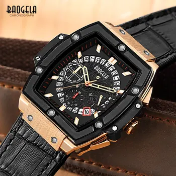 Baogela 2020 луксозни мъжки часовници топ марка хронограф кварцов часовник мъжка мода ежедневни кожа Lumious квадратни ръчни часовници 1703 7752