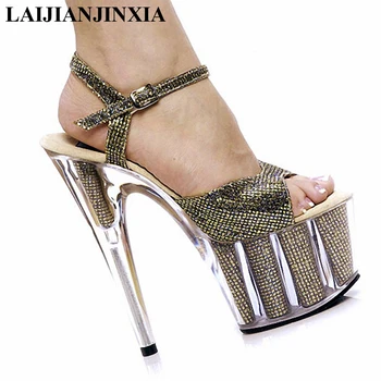 LAIJIANJINXIA супер високи токчета 15 см висок нощен клуб секси сандали обувки на платформа сценична модел мода писти Дамски обувки K-054 2861