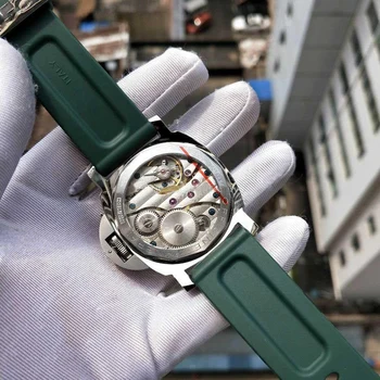 New Снимайте WATCH 44 GREEN Face Camo Strap Super P111 механичен механизъм с ръчно от мъжки часовник с каишка Origina Box 1968