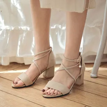 QPLYXCO New fashion Big Size 32-46 Women Summer Sandals Ankel Strap open-toe High Heels Party Wedding Shoes Woman Shoes 88-16 7173