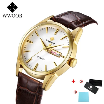 Relojes hombre 2020 Нова мода часовници мъжки WWOOR луксозна марка злато кварцов мъжки часовник кожена бизнес календар часовник мъжки 11012