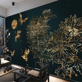 Wellyu Customized мащабната фреска модерен светлина луксозен терен Златна линия цвете фея кран държава прилив на фона на стена 3760