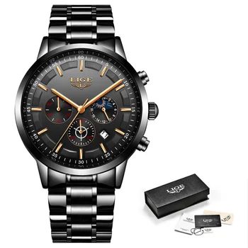 Гледайте Men 2020 LIGE Fashion Green Мъжки Watches Top Brand luxury Quartz Watch For Man All Steel Waterproof Sport Quartz Clock+Box 6660