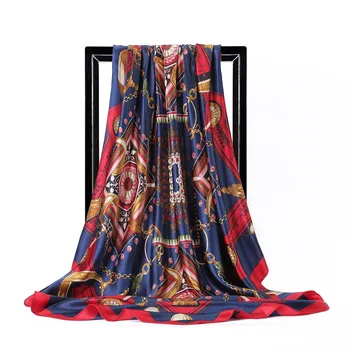 Луксозни шалове за жените печат сатен, копринен шал жена 90х90 см голям квадратен шал шалове за дамите кърпа За главата новости. 1059