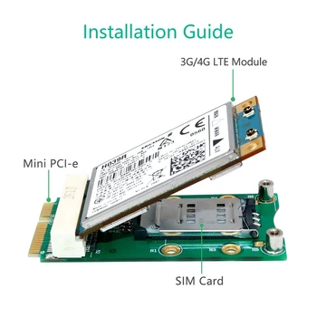 Миниый PCI-E курьерский до переходнике PCI-E с гнездо за СИМ такси за компьтер-книжки настолен компютър карти 3G / 4G WWAN LTE GPS 3241