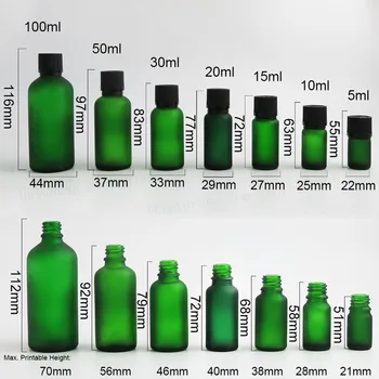 Морозно-зелено стъкло бутилки етерично масло контейнер с дупка редуктор Побойник очевидни капачки 5 мл 1/3 унции 2/3 унции и 1 унция 50 мл 100 мл 200шт 844