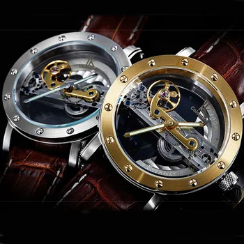 Оригинален механичен мъжки часовник Tourbillon automatic luxury brand business skeleton каишка от естествена кожа Top brand relojes 395