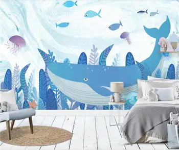 Потребителски 3D фото тапет детска стая-стенопис разтегателен телевизор фон тапети океана огромен кит карикатура 3D картина тапети начало декор 2939