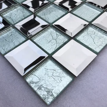Прост сребрист метал сребро фолио стъклена мозайка салон фризьорски салон фон камина стенни плочки за декорация, подобрения в дома 6914