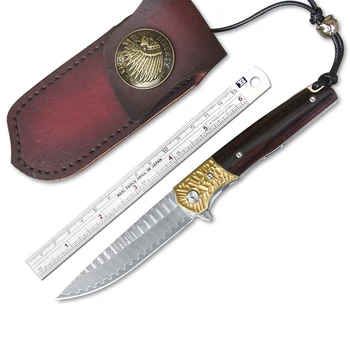 Сгъваем нож на по-високо качество VG-10 Дамасское острието щампована месинг + зернистая дръжка от палисандрово дърво, открит инструмент за къмпинг, подарък нож 4648