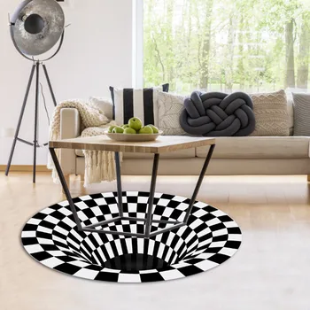 Супер готино кръг черно-бял мрежест килим 3D илюзия вихрова баня и спалня-мини подложки за домашно килим килими 9017