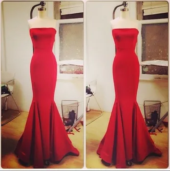 червена дълга рокля без презрамки секси русалка вечерна рокля за абитуриентски бал, парти снимка елегантен vestido de феста 2020 3715