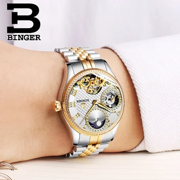 Швейцария механичен мъжки часовник Binger луксозна марка скелет ръчен часовник водоустойчив мъжки диамант, сапфир мъжки reloj hombre 2204